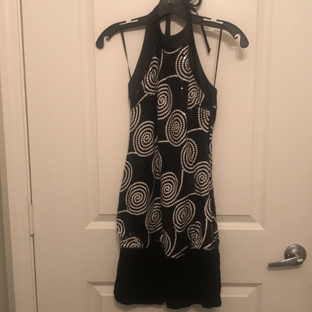 Cache Black/white swirl Sequin Dress